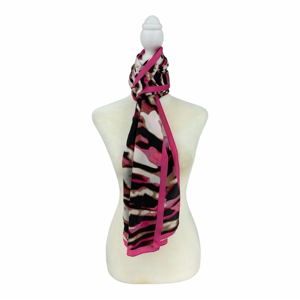 Anne Klein 100% Silk Rectangular Statement Scarf – Hot Pink & Black – Excellent